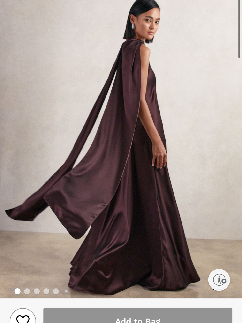 Reiss fae burgundy Satin Maxi Dress with Draped Cape